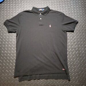 Polo Ralph Lauren Black Polo Shirt, Pink Horse Logo, 100% Cotton, Men's L, Used